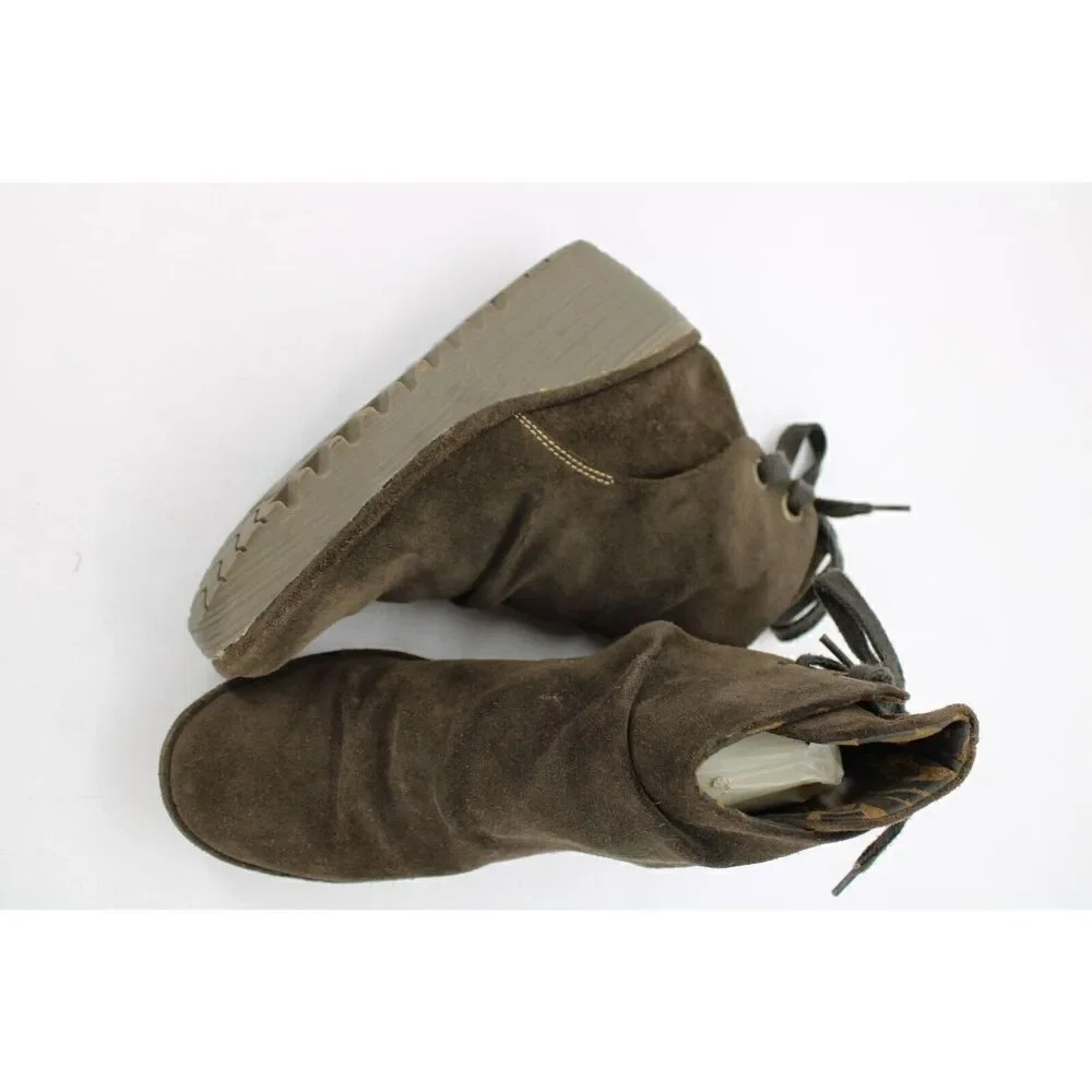 Fly London Boots Ankle Booties Brown Suede Wedge Ankle Lace/Tie Size 38 - Picture 2 of 11